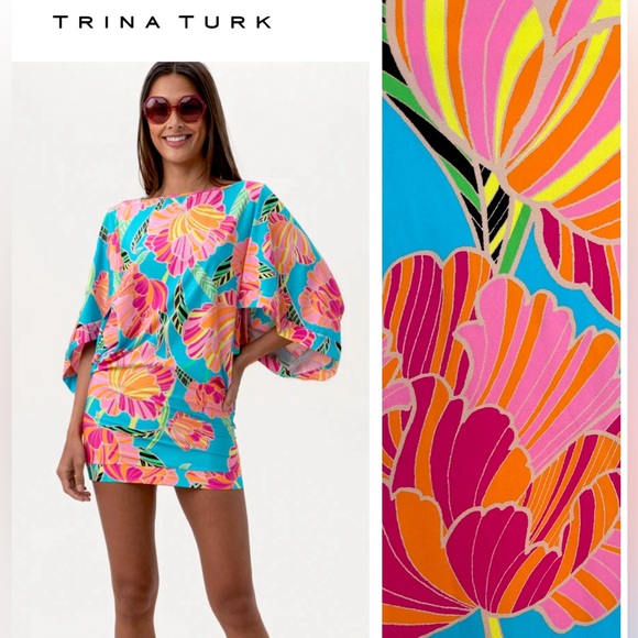 Trina Turk Other - TRINA TURK POPPY KIMONO SWIM TUNIC DRESS blue pink size M ( S  runs small)